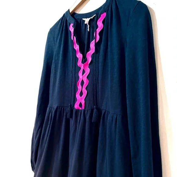 Boden Navy Corinna Colorful Ric Rac Trim Tassel Tie Cotton Dress 10 - Picture 5 of 9